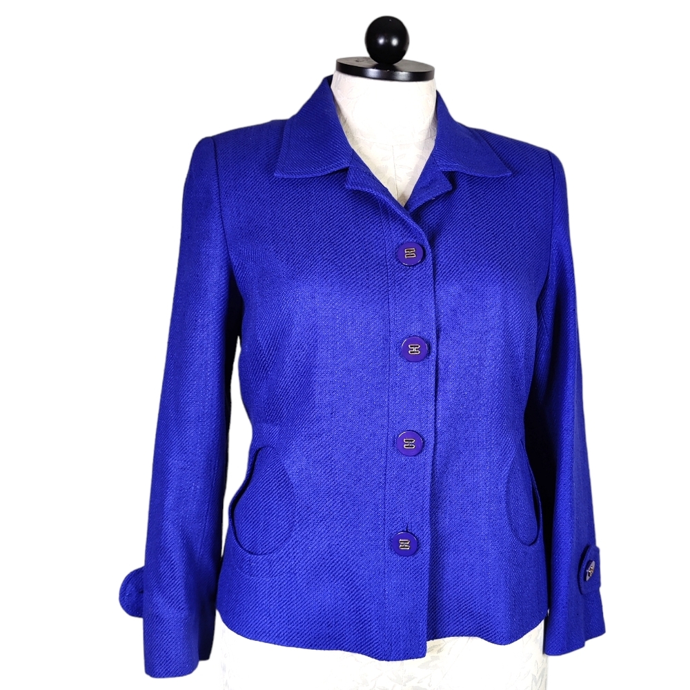 CARLISLE Silk Royal Blue Jacket Blazer Dress Formal Workwear Size 12